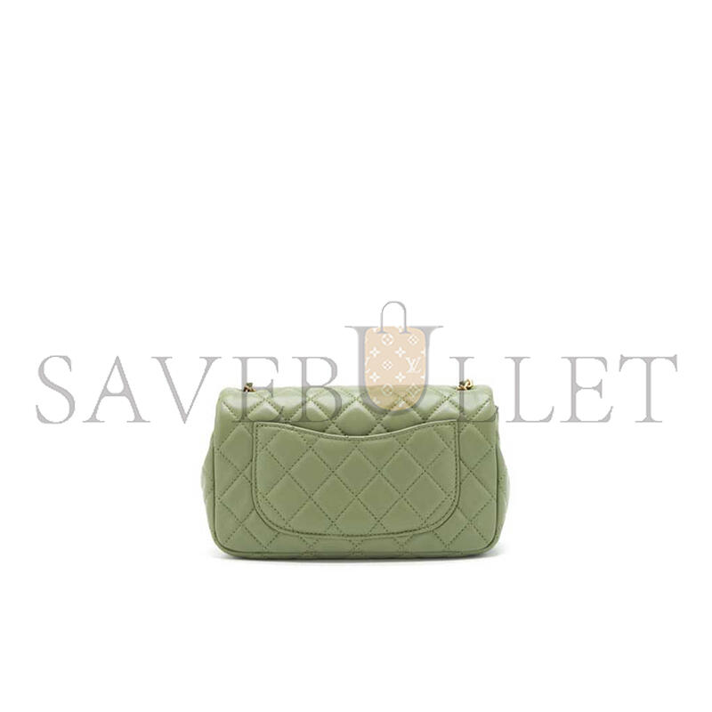 CHANEL PEARL CRUSH MINI RECTANGULAR FLAP BAG LAMBSKIN GREEN GHW AS1787 (20*12*6cm)